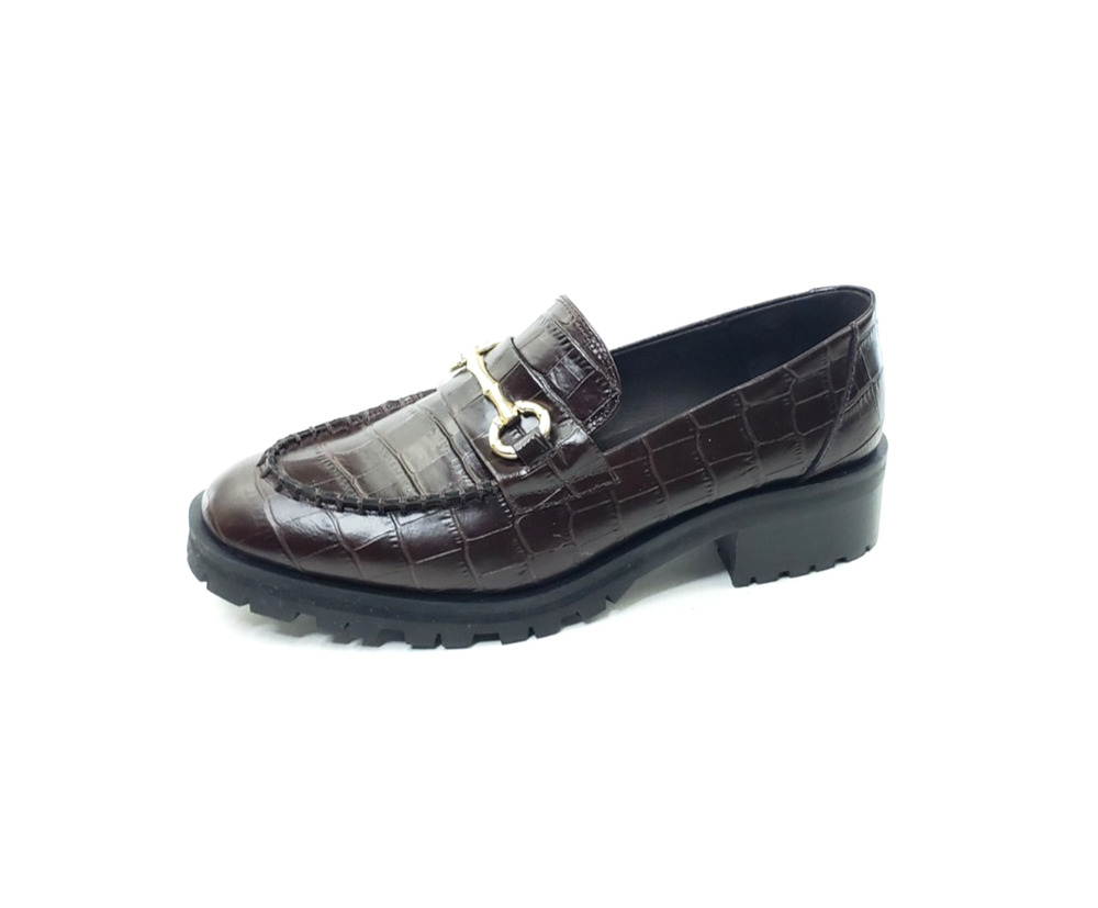 J. McLaughlin Monika Womens Lug Sole Loafers Dark Brown Croc Leather Size 6.5